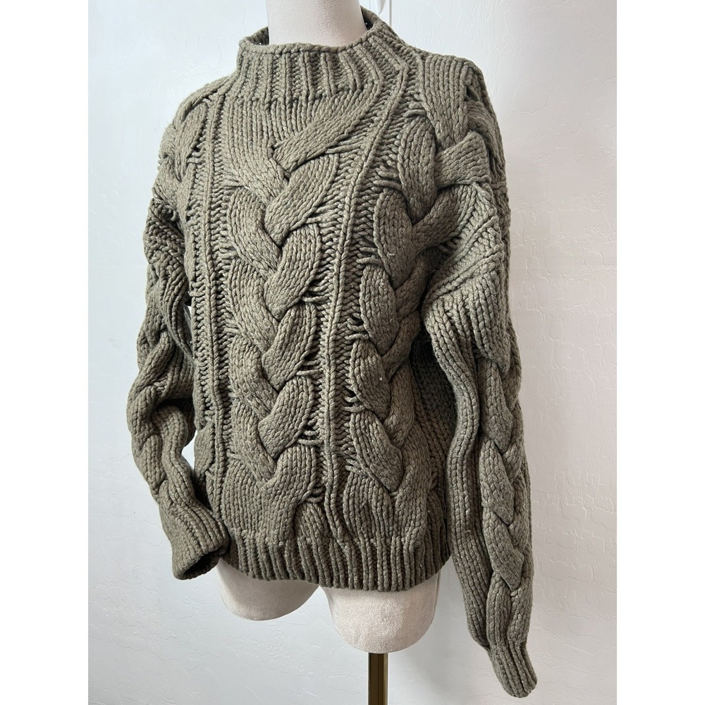 Polo Ralph Lauren Wool Cashmere Chunky Cable Knit Sweater Taupe Brown Mens M - Picture 2 of 12
